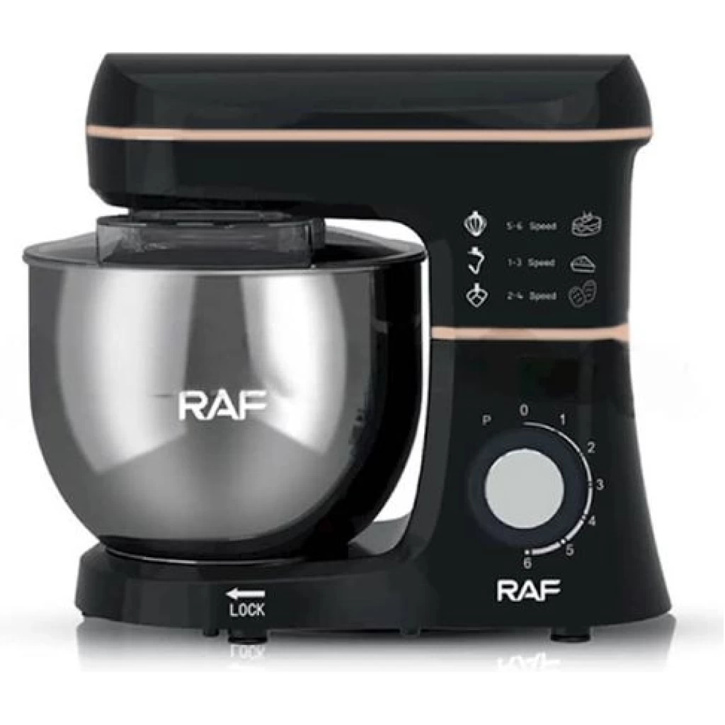 RAF 12 Litres Kitchen Electric Stand Mixer Tilt-Head Food Mixers Stainless Steel with Dough Hook Flat Beater Wire Whisk Splash Guard for Baking Electric Kitchen Mixers – Black image