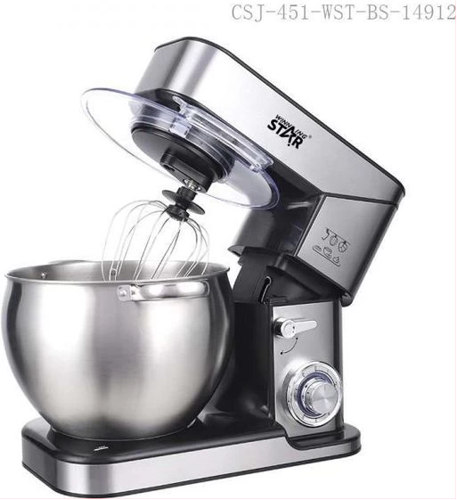 Winning star 6-Speed Stand Mixer Cook Machine 10L with Stainless Steel Bowl Copper Motor Aluminum Dough Hook Flat Agitator Spatula 304 Balloon Whisk LED Indicator Light 4 Sucker Feet BS Plug- Silver image