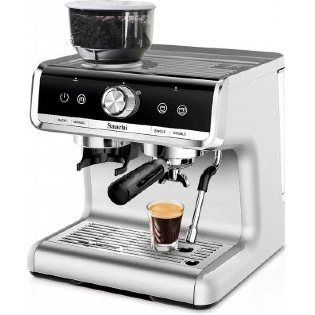 Saachi NL-COF-7063 Cappuccino, Coffee Maker With Grinder And 15 Bar Espresso Pump, Silver image