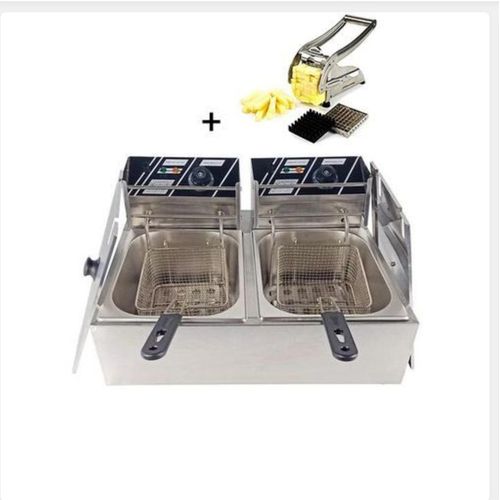 Commercial Deep Fryer 12Ltr + Free Potato Chipper - Silver image