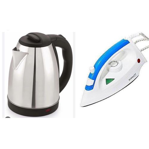 Flat Iron & Electric Kettle Percolator 2 Litres - Silver, White image