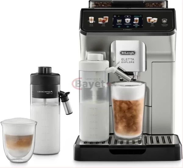 Delonghi Eletta Explore Automatic Coffee Machine, w/ LatteCrema Hot and Cool Creative Coffee, Wi-Fi ECAM450.65.S image