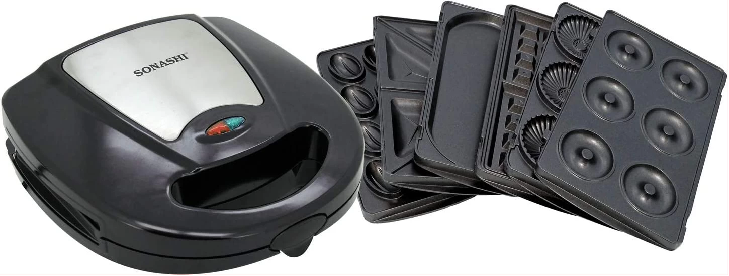 Sonashi 7-in-1 Multi Snack Maker SSM-862 – Detachable Sandwich, Grill, Donut, Waffle, Cupcake, Nutty, Omelet Making Plates | Kitchen Appliances image