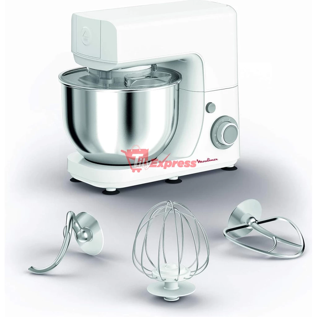 MOULINEX Masterchef 4.8 Litre Kitchen Machine, Stand Mixer, Dough Mixer – Silver/White, Stainless Steel/Plastic, QA150127 image