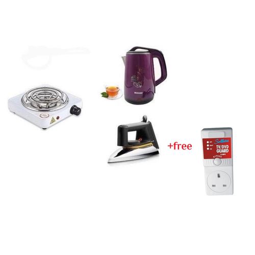 2.5L Kettle, Flat Iron, & Single Coil Hotplate Plus A Free TV Guard - Multicolor image