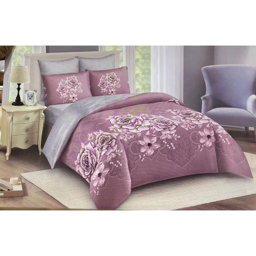 6*6 Bedcover With One Bedsheet And Two Pillow Covers - Multicolored image