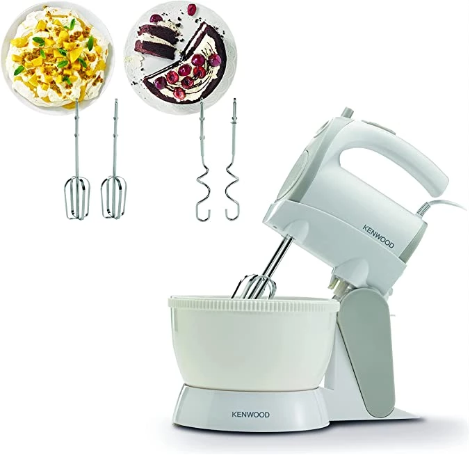Kenwood Stand Mixer Hand Mixer (Electric Whisk) 300W with 2.4L Rotary Bowl, 5 Speeds + Turbo Button, Twin Stainless Steel Kneader and Beater for Mixing, Whipping, Whisking, Kneading HMP22.000WH White image