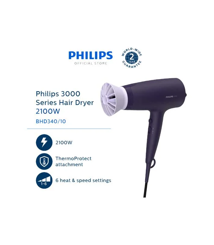 Philips Series 3000 Hair Dryer, 1600 Watt, Black – BHD302 image