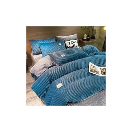 4PC Coral Velvet Duvet Set With 1 Bedsheet, 2Pillowcases And 1Duvet 6*6 - Blue image