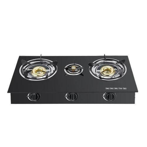 3 Burner Gas Stove With Auto matic Ignition And Glass Top-Black image