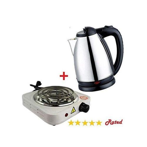 1.8L Stainless Steel Electric Kettle + Single Coil Hotplate - Silver image