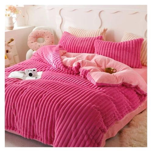 4PC Coral Velvet Duvet Set With 1 Bedsheet, 2Pillowcases And 1Duvet 6*6 - Pink image