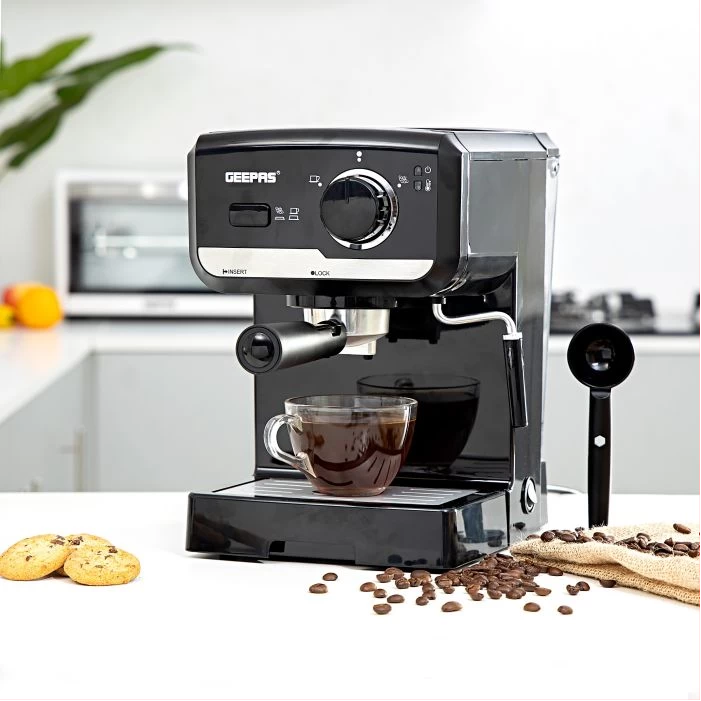 Geepas GCM-41507 1.5L Cappuccino Maker 1140W – 15 Bar Power Brewing Pump, Dual Stainless Steel Filters | 2 Years Warranty, Black image