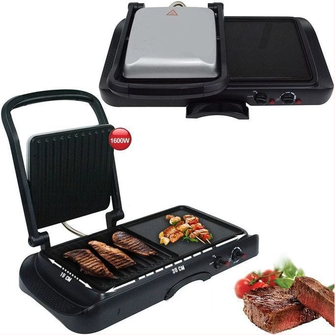 Dsp 2 in1 Dual Side & Griddle Non-Stick Electric BBQ Grill Press Frying Pan KB1050 – Black image